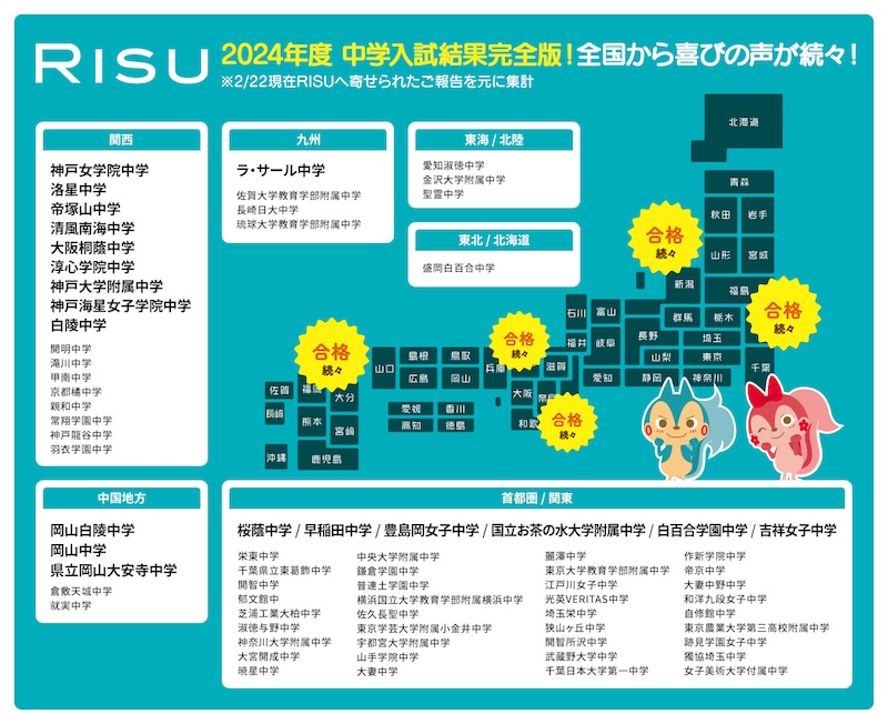 RISU算数【全国MAP】2024中学入試合格情報-完全版